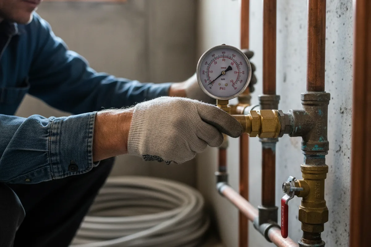 Pressure testing a repaired line during Water Line Repair in New Salem